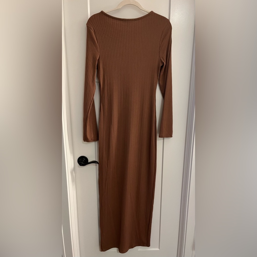 Maxi Brown Ribbed Side Slit - Picture 2 of 3